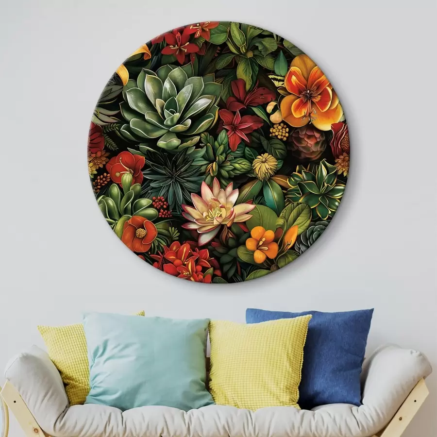  Schilderijen Weelderige tuin met vetplanten en tropische bloemen r40666