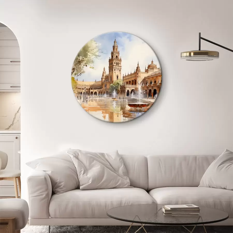  Schilderijen Kasteelplein in de stad van aquarel r40681