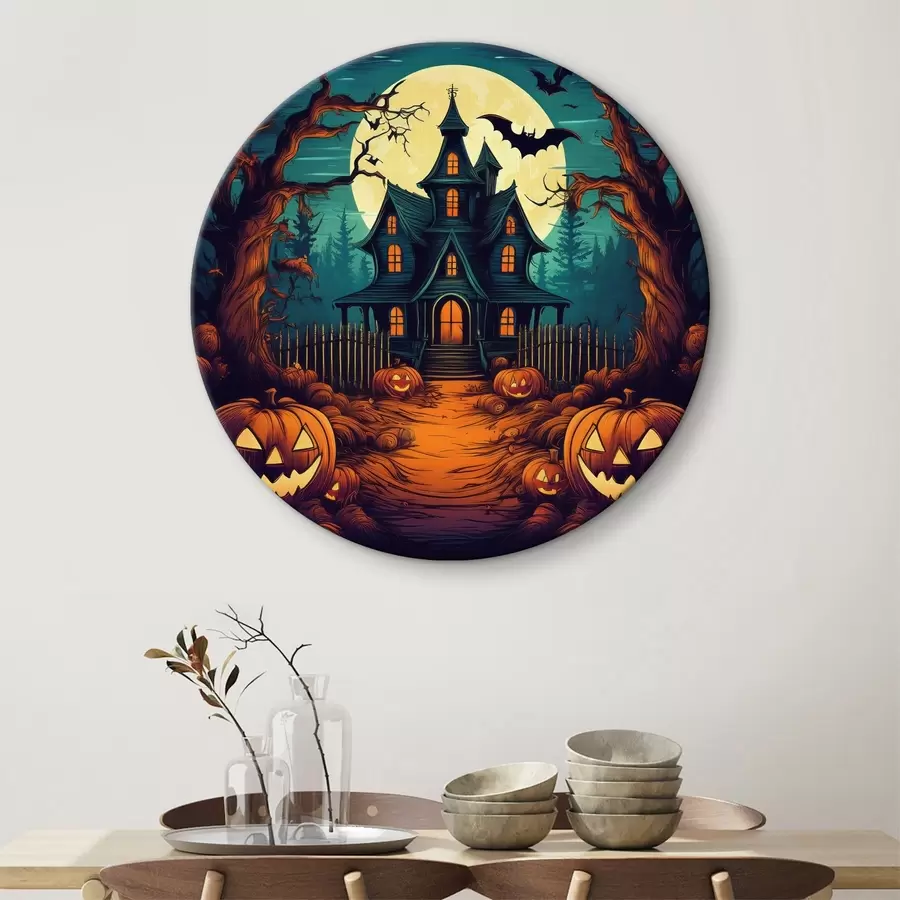  Schilderijen Halloween, kasteel in het bos, horror, vleermuizen r40715