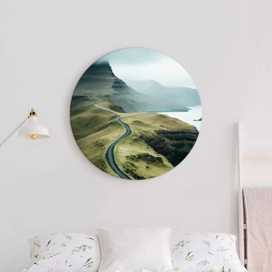  Schilderijen Minimalistisch weglandschap op de Faeröer aan zee r40726