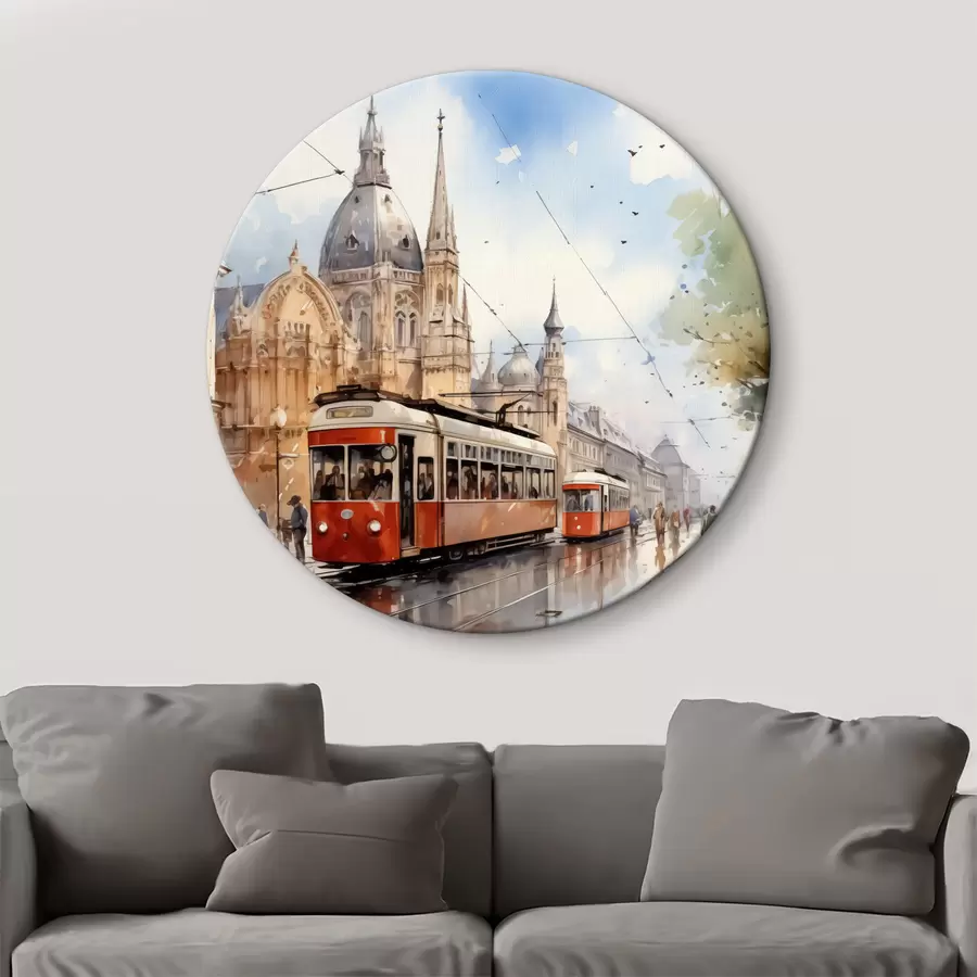  Schilderijen Rode tram in een Weense straat aquarel r40732