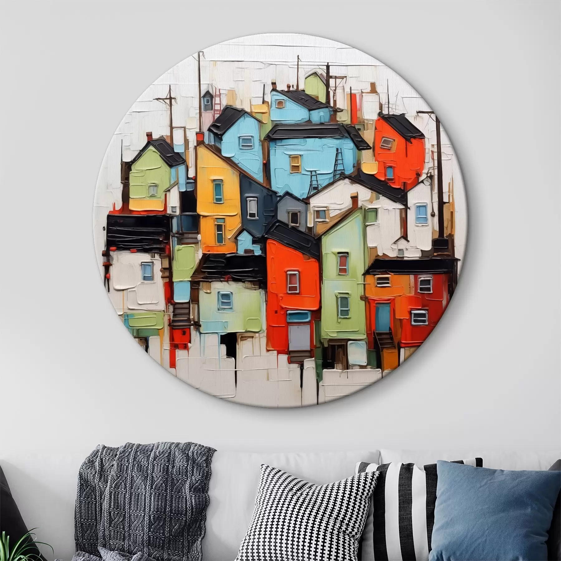  Schilderijen Abstracte huizen die penseelstreken imiteren r40760