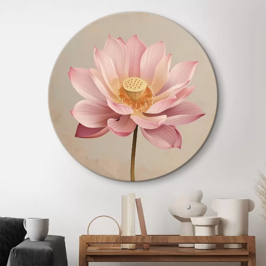  Schilderijen Roze lotus op een beige achtergrond r40769