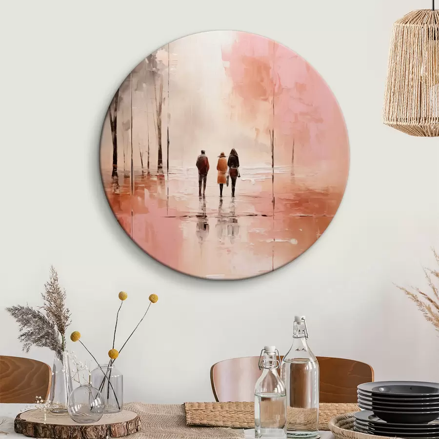  Schilderijen Mensen wandelen in het park abstractie, roze rode kleur r40802