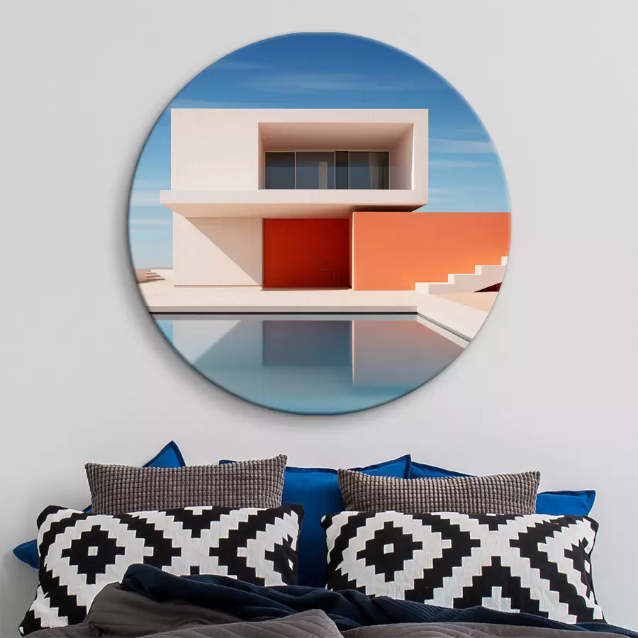  Schilderijen Minimalistisch architectonisch landschap, huis en zwembad r40811