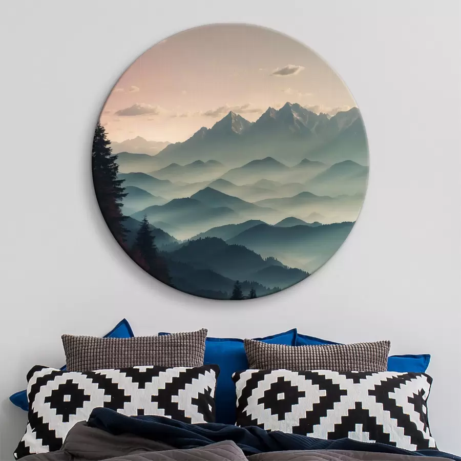  Schilderijen Uitzicht op de bergen in de mist r40851