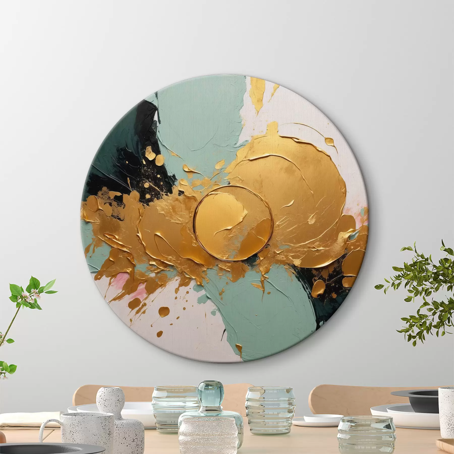  Schilderijen Abstract olieverfschilderij in witte, zwarte en gele kleuren r40855