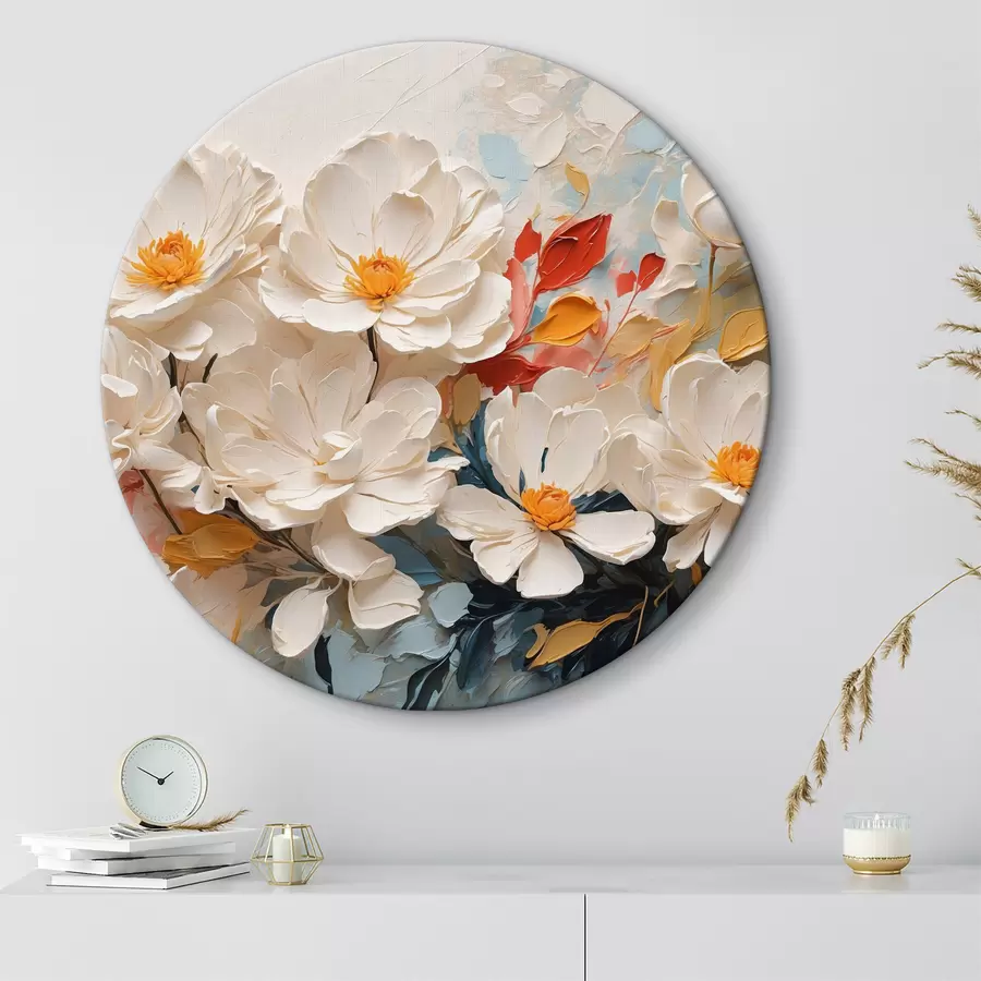  Schilderijen Abstracte witte bloemen in olie r40862