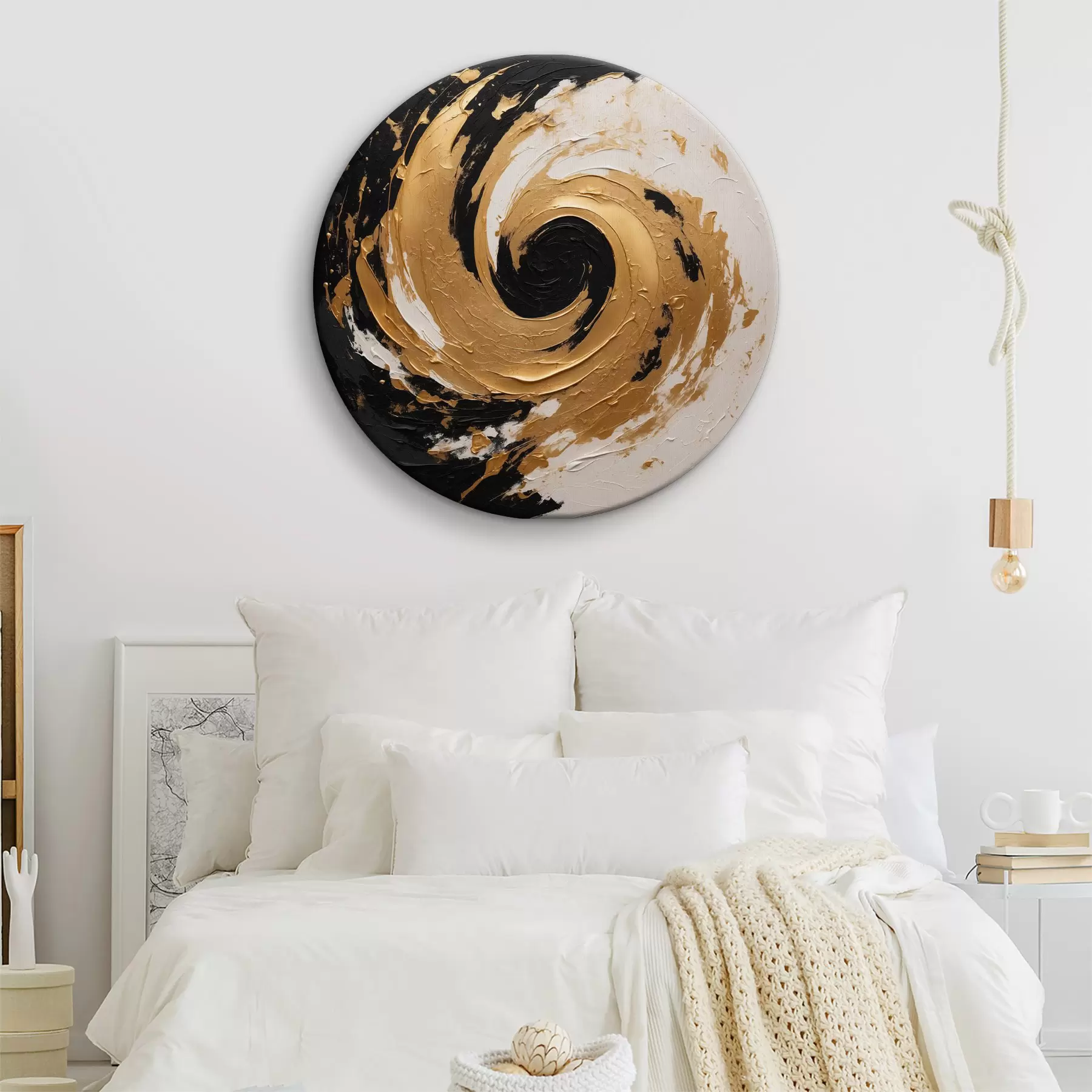  Schilderijen Abstract olieverfschilderij met zwarte en gele werveling r40864