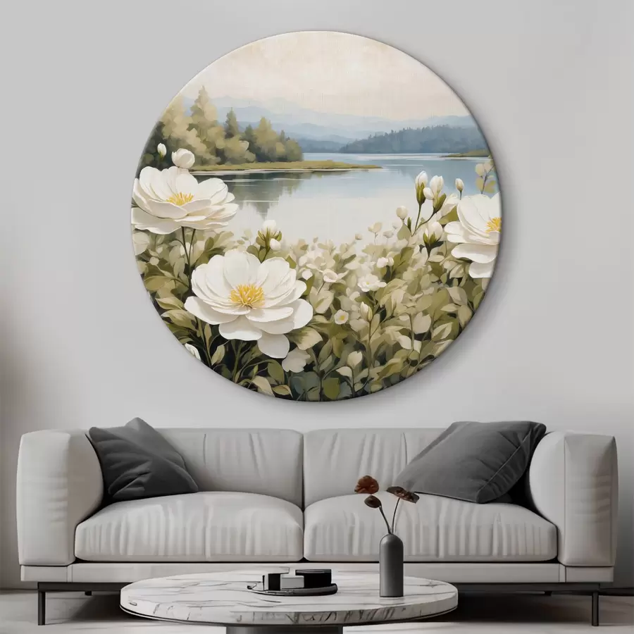  Peintures Fleurs blanches sur fond de rivière r40869