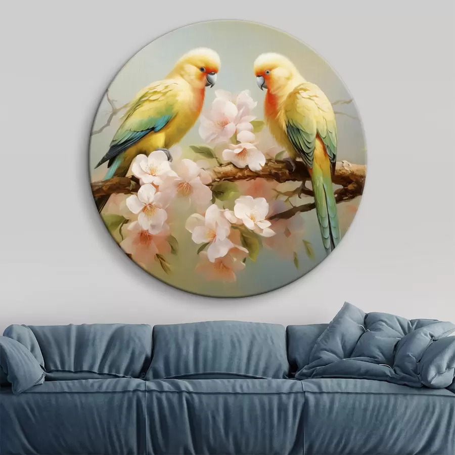  Schilderijen Papegaaien zittend op een bloeiende tak aquarel r40892