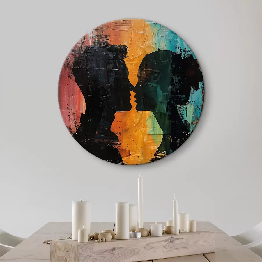  Schilderijen Een olieverfschilderij met het silhouet van een koppel r40893