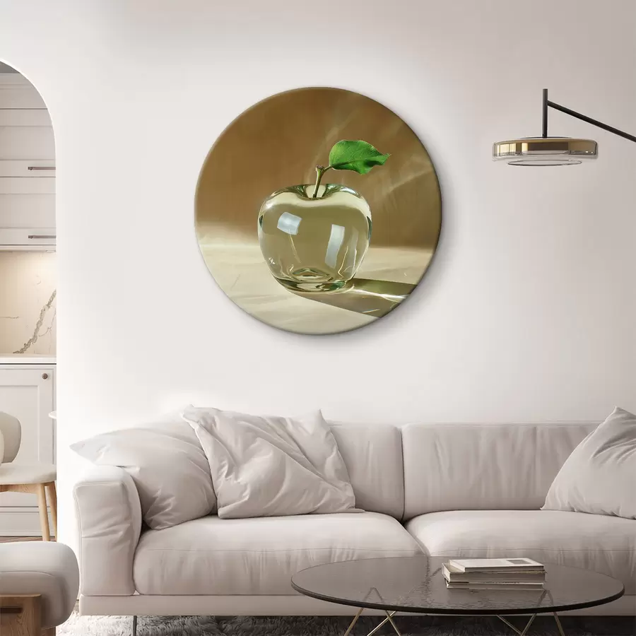  Schilderijen Transparante glazen appel op een lichte achtergrond r40913