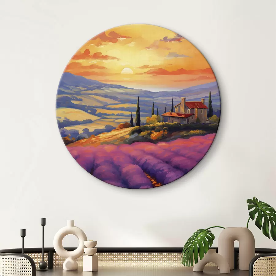  Schilderijen Zonsondergang in Toscane, lavendelvelden, prachtige landschappen, aquarel r40942