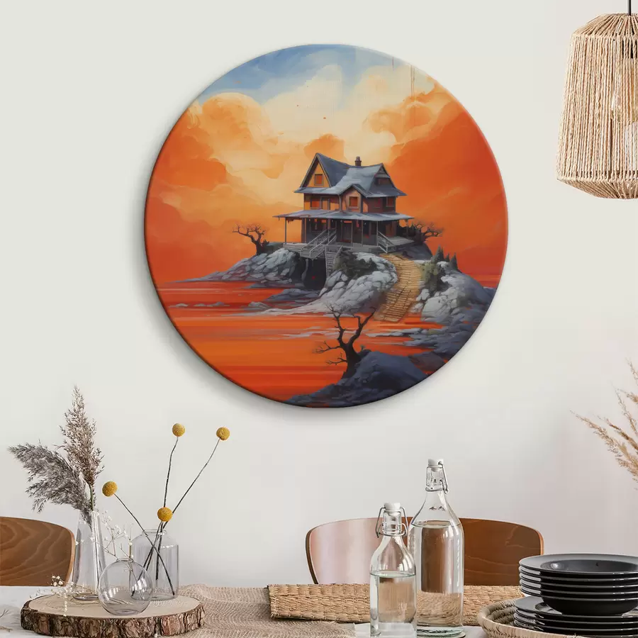  Schilderijen Huis onder de maan, futuristische kunst, vloeistof, waercolor r40945