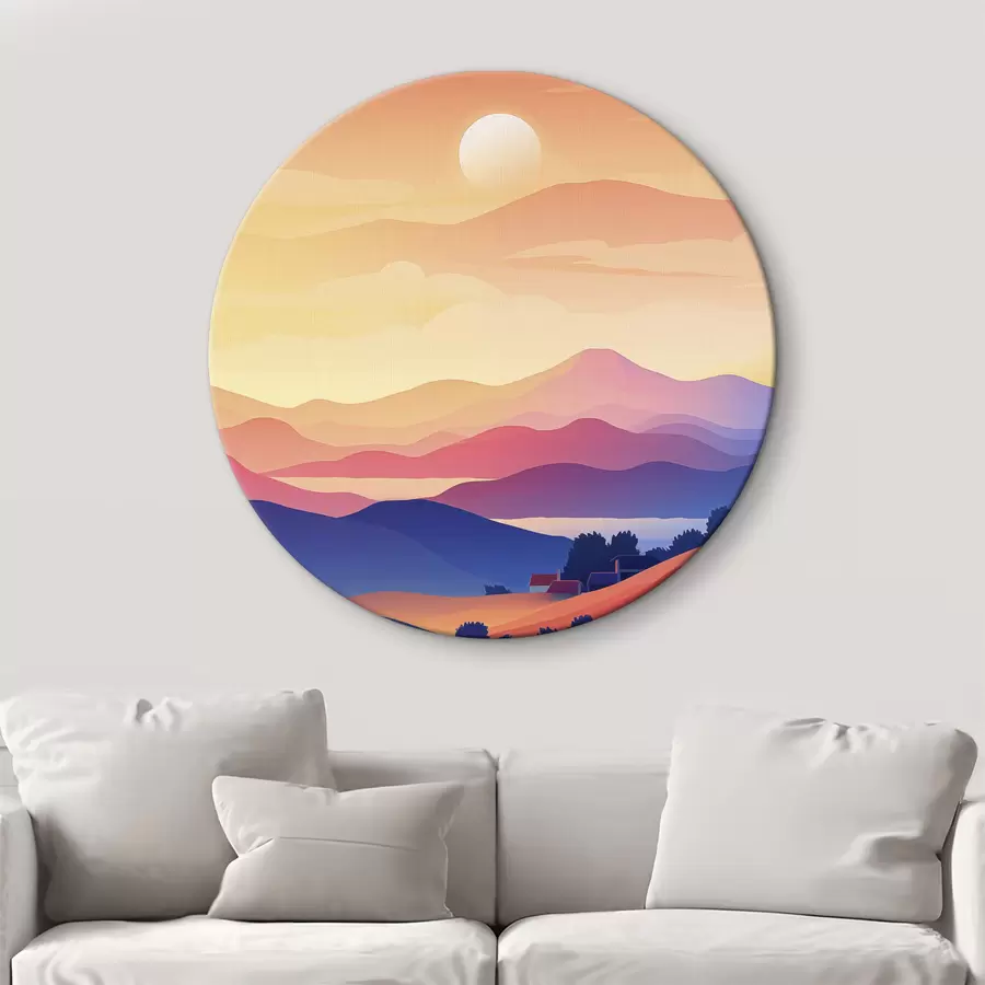  Schilderijen Abstractie landschappen, bergen, zonsondergang, huizen r40948