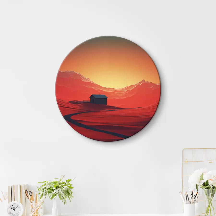  Schilderijen Nacht in de woestijn, maan, rood zand, futurisme, klein huis r40950