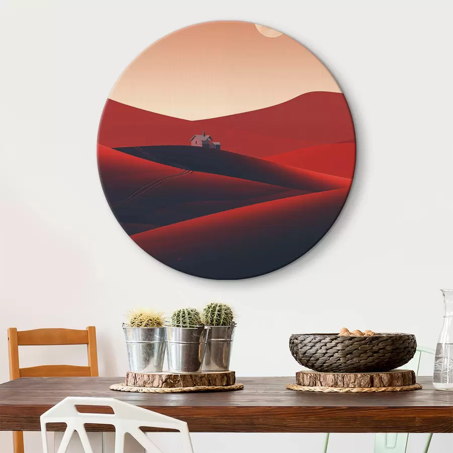  Schilderijen Minimalistisch woestijnlandschap met huis en maan r40953