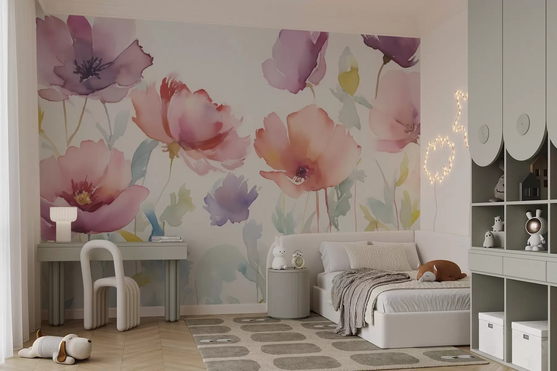 Fotobehang Heldere bloemen imitatie van vage aquarel w02728