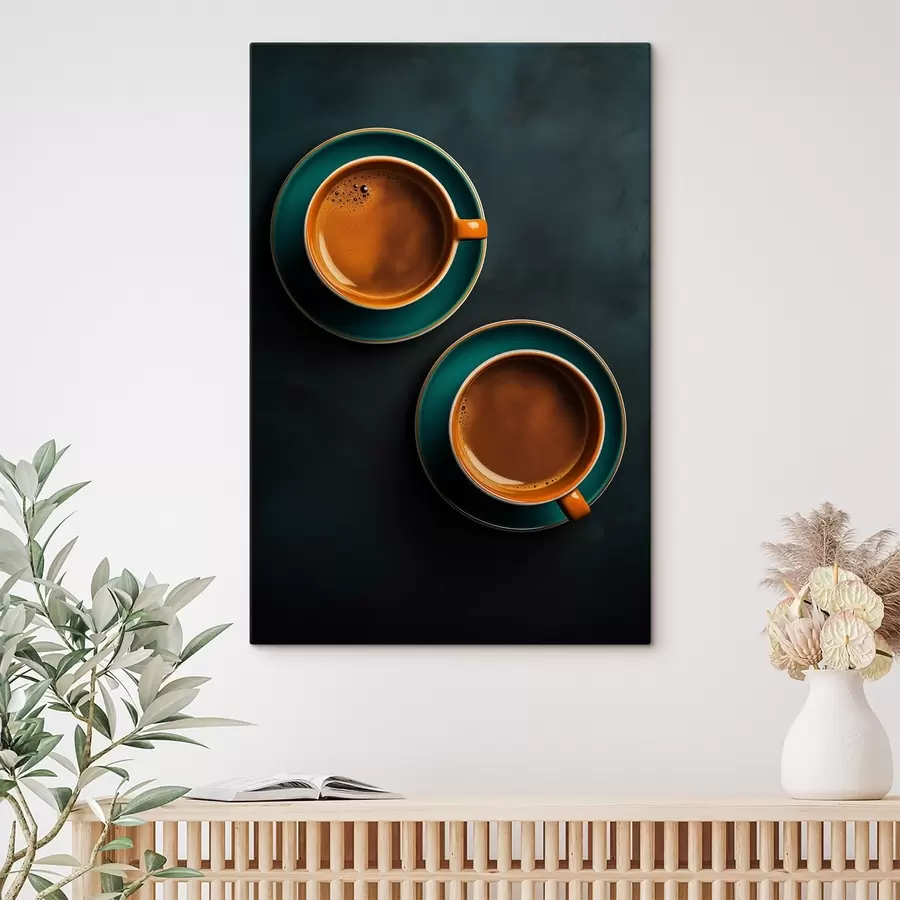 Fotobehang Twee kopjes koffie op een donkere achtergrond s42190