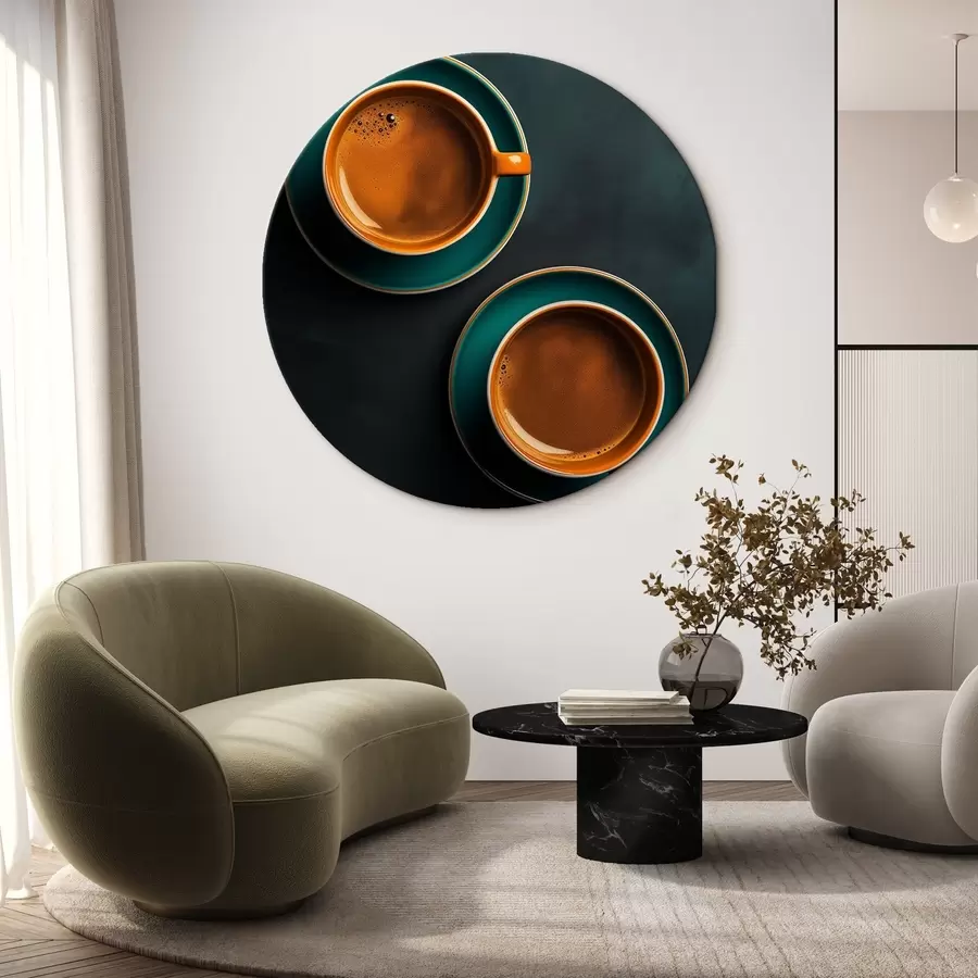  Schilderijen Twee kopjes koffie op een donkere achtergrond r42190