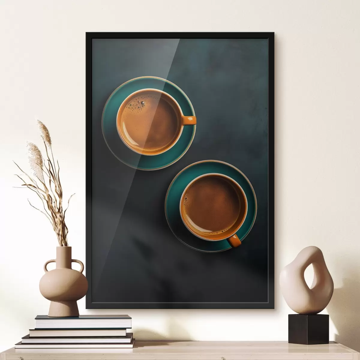 Poster Twee kopjes koffie op een donkere achtergrond f42190