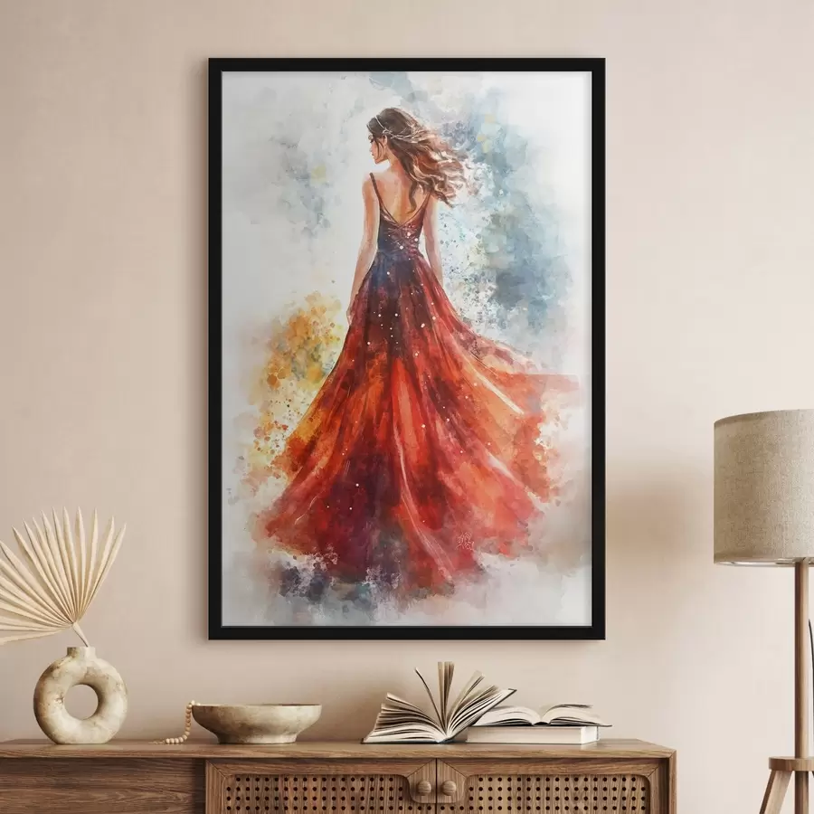 Papier peint photo Fille en robe rouge f42193