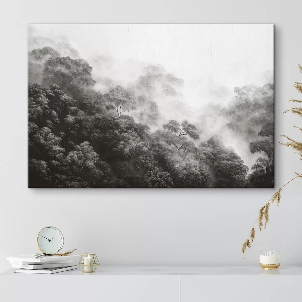  Peintures Forêt tropicale dans le brouillard, palmiers, couleurs grises s42371v1