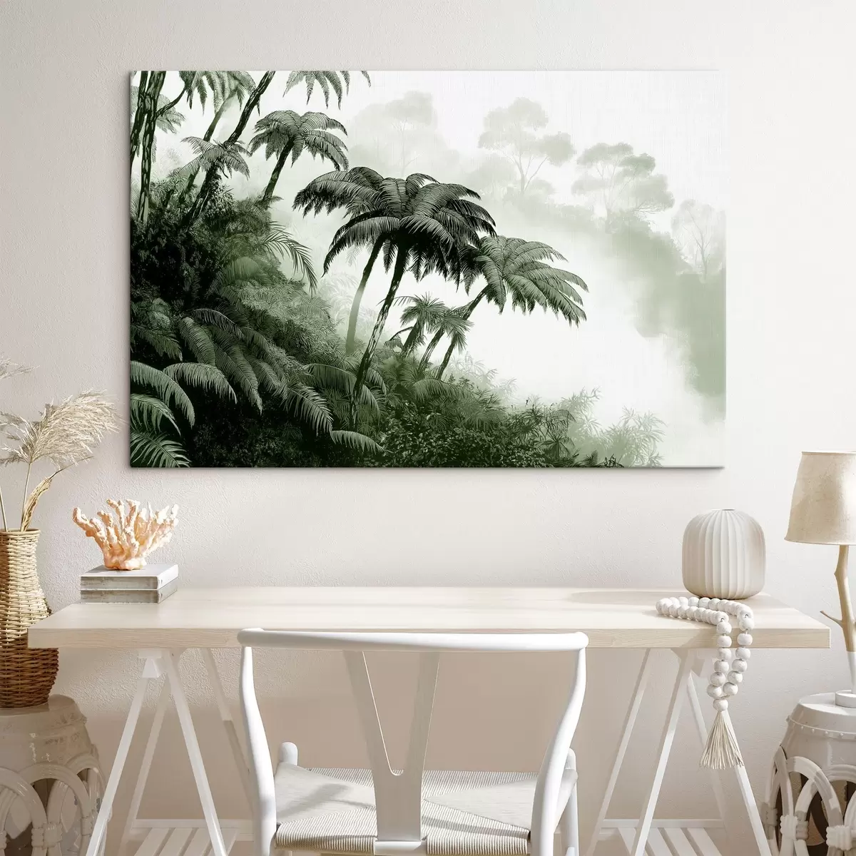  Schilderijen Junglebos in de mist, palmbomen, natuur, groene kleuren s42372v1