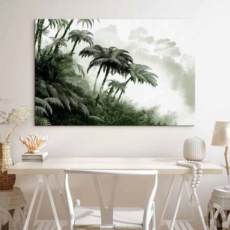  Schilderijen Junglebos in de mist, palmbomen, natuur, groene kleuren s42372v1