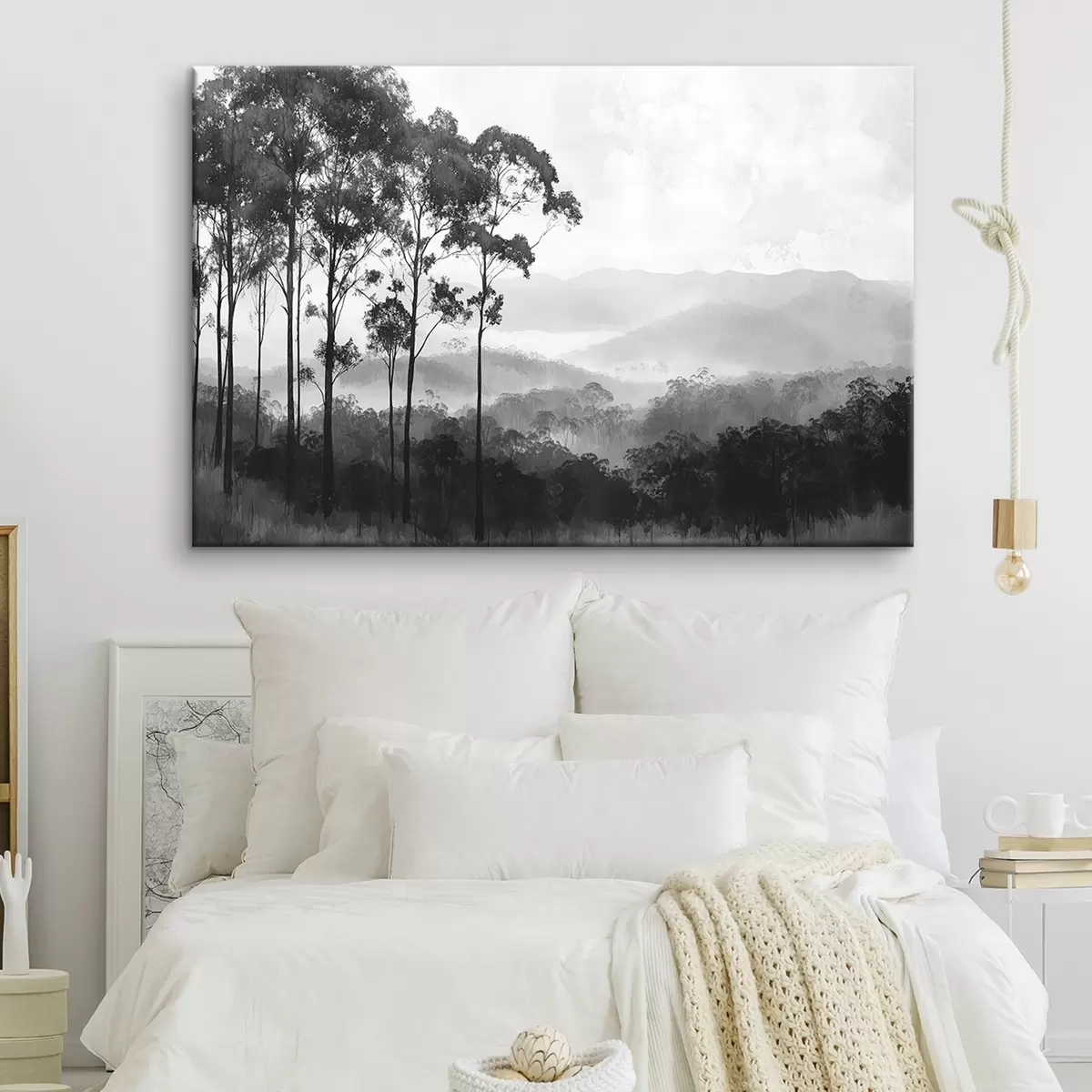  Peintures Forêt mystique dans les tons gris, paysage de nature, arbres s42373