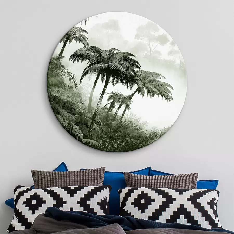  Peintures Jungle forestière dans la brume, palmiers, nature, couleurs vertes r42372v1