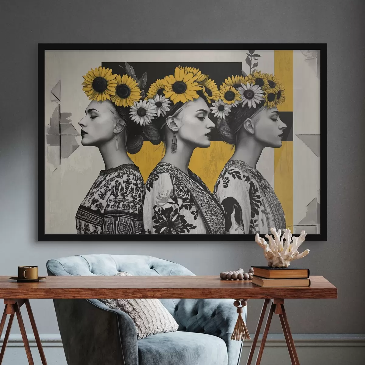 Affiche Belles femmes en tenues ethniques avec clés tournesol f42378