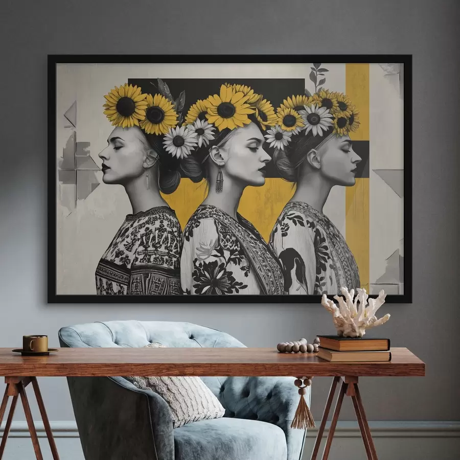 Papier peint photo Belles femmes en tenues ethniques avec clés tournesol f42378