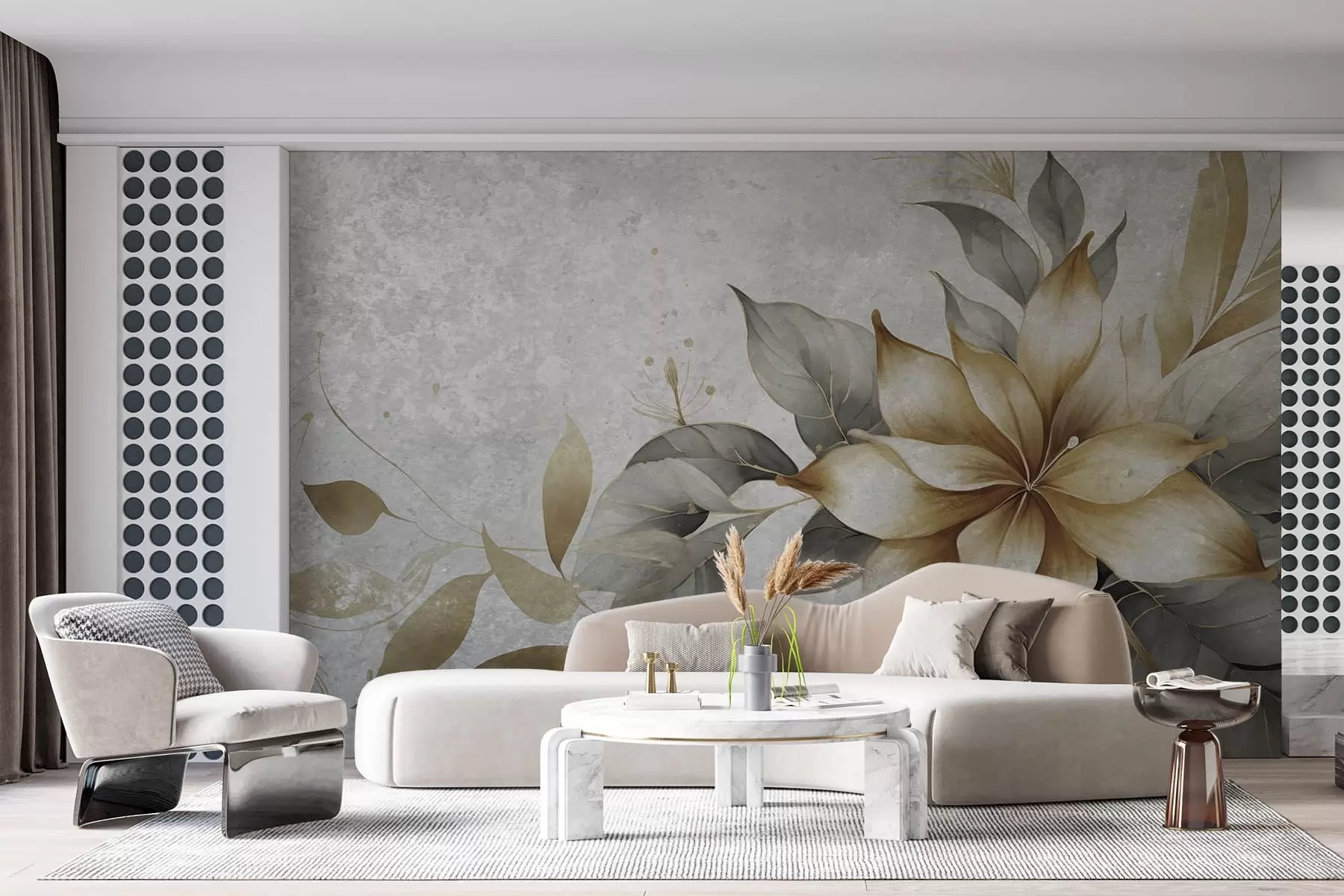 Fotobehang Tak bloemen op een imitatie betonnen achtergrond w08623