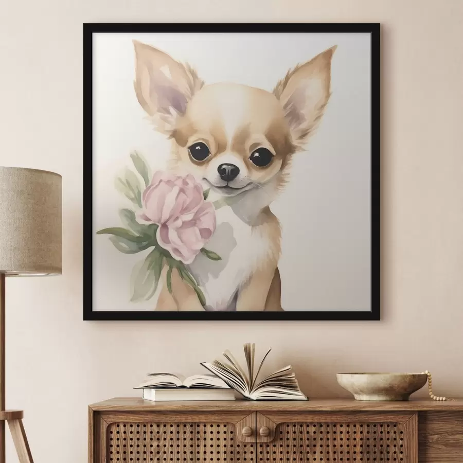 Fotobehang Chihuahua en bloem f42341