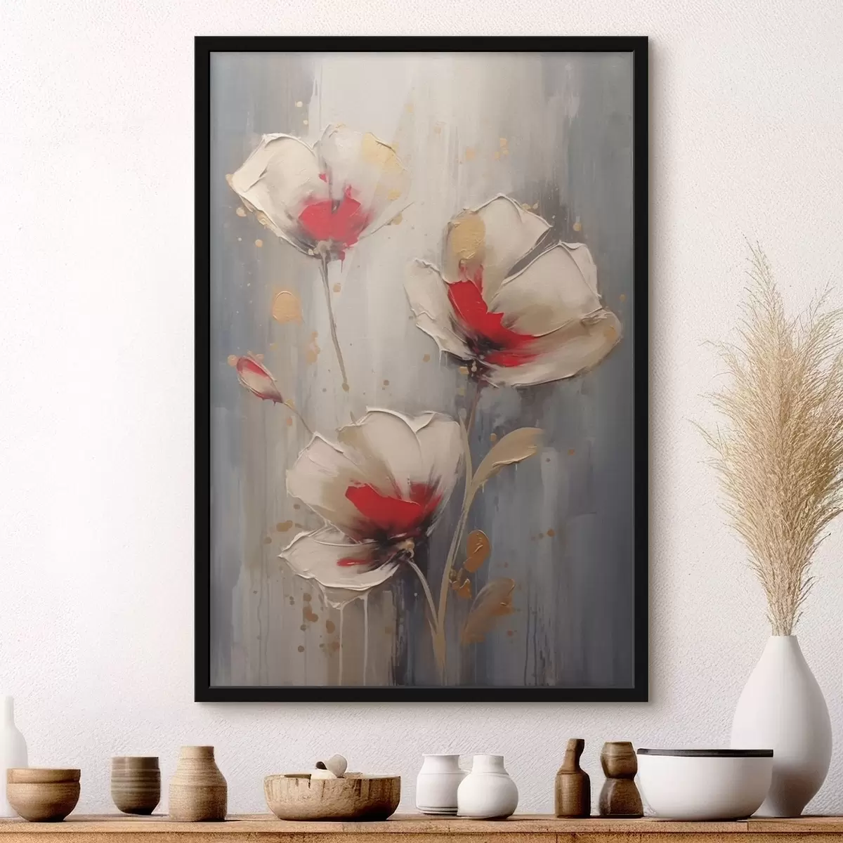 Affiche Fleurs blanches et rouges f42345