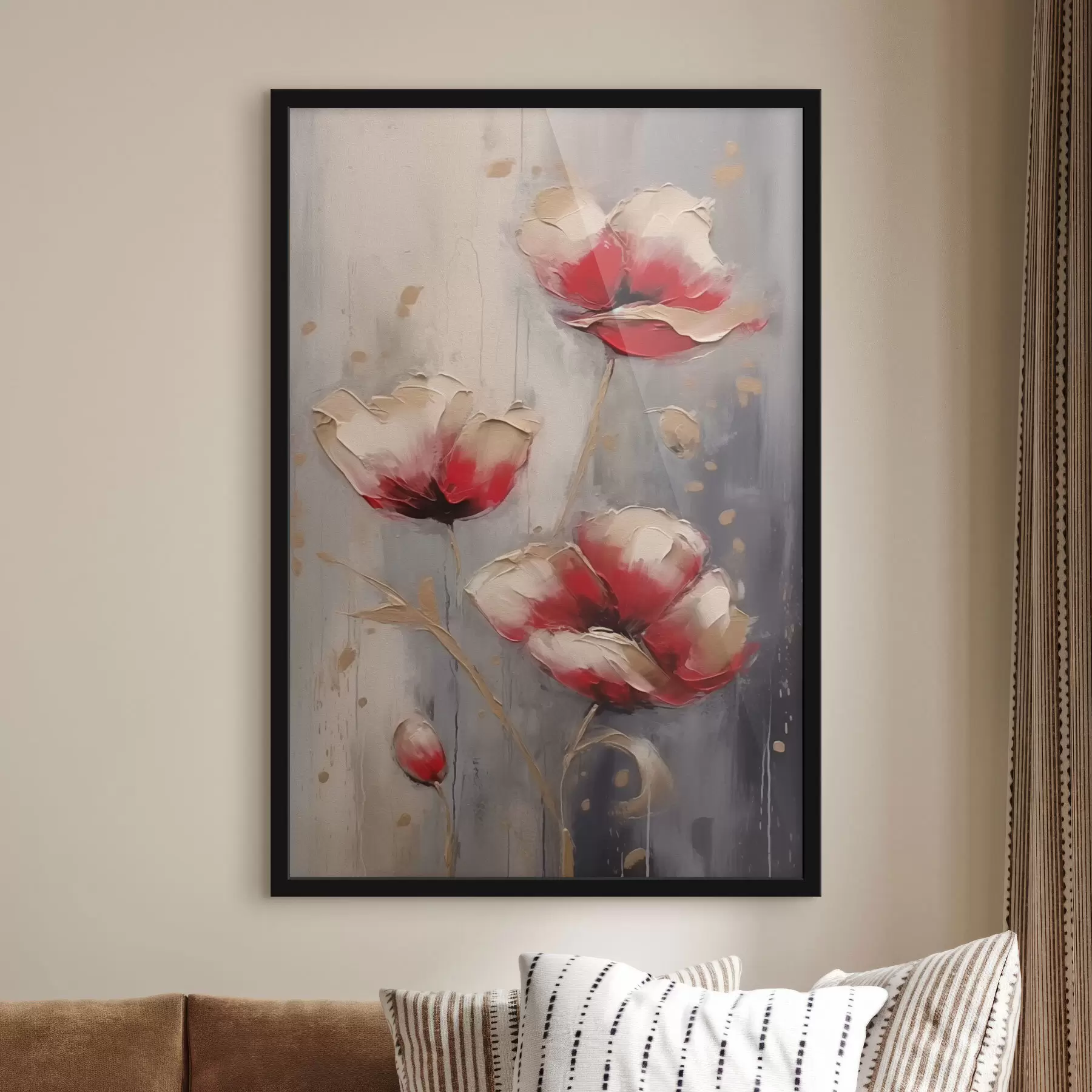 Fotobehang Witte en rode bloemen f42346