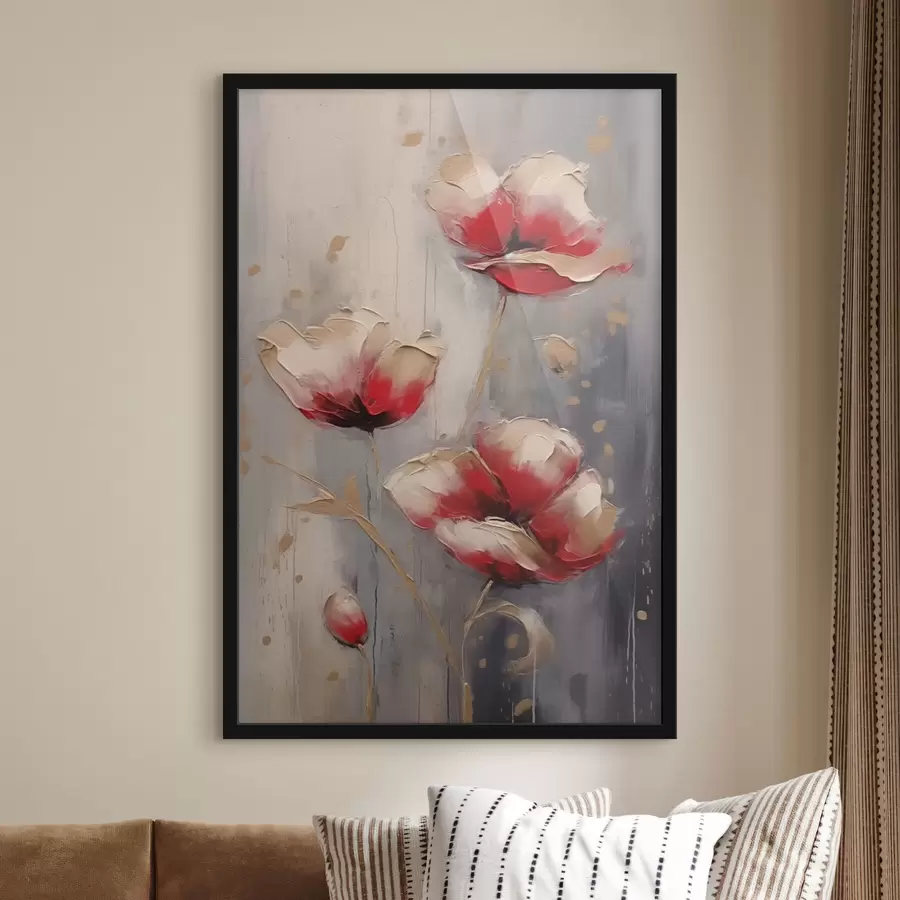 Fotobehang Witte en rode bloemen f42346