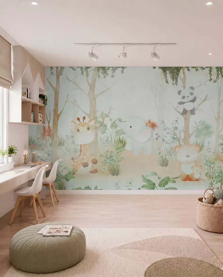 Fotobehang Schattige dieren die een vredig bos verkennen u73879