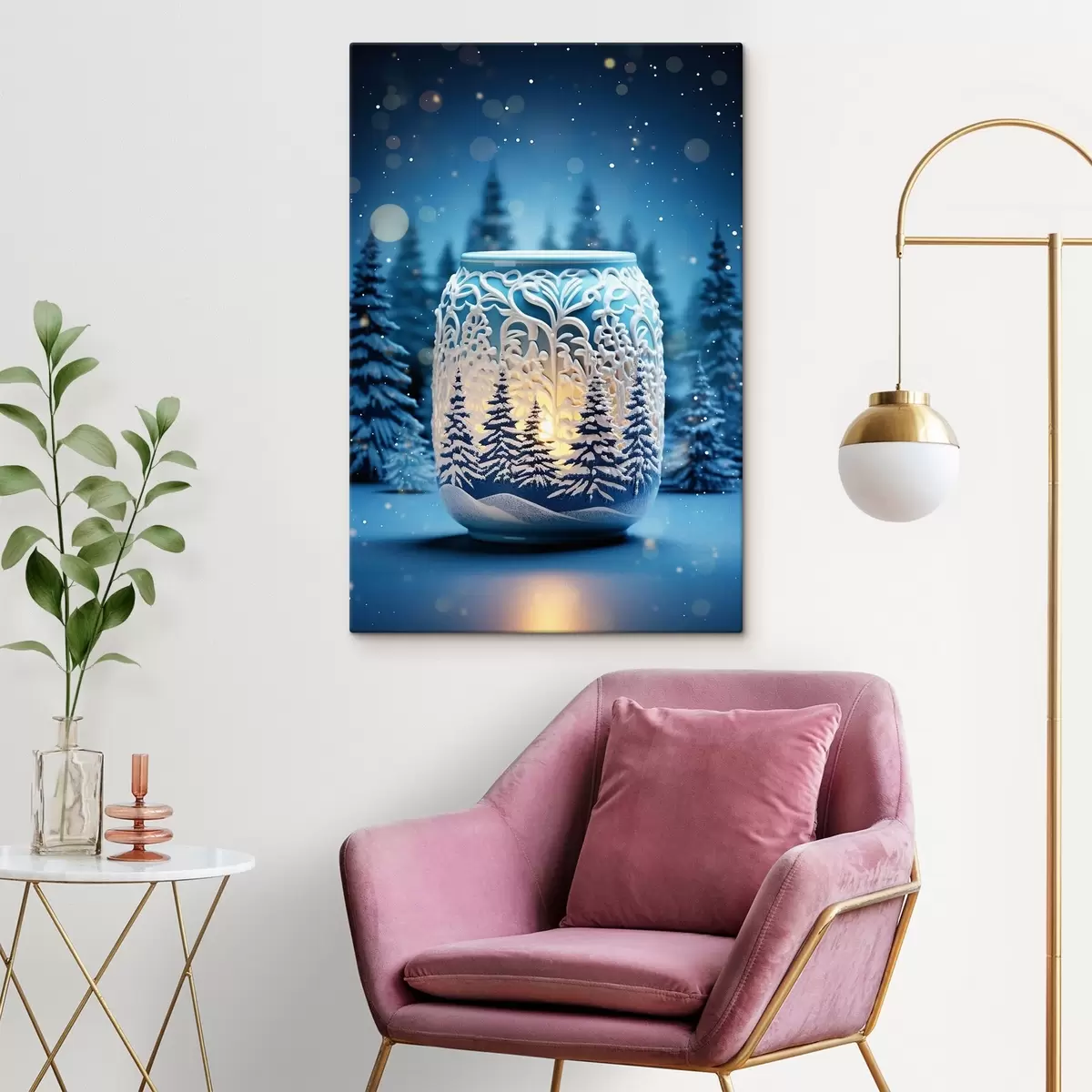  Peintures Bougie sur fond de paysage hivernal s42380