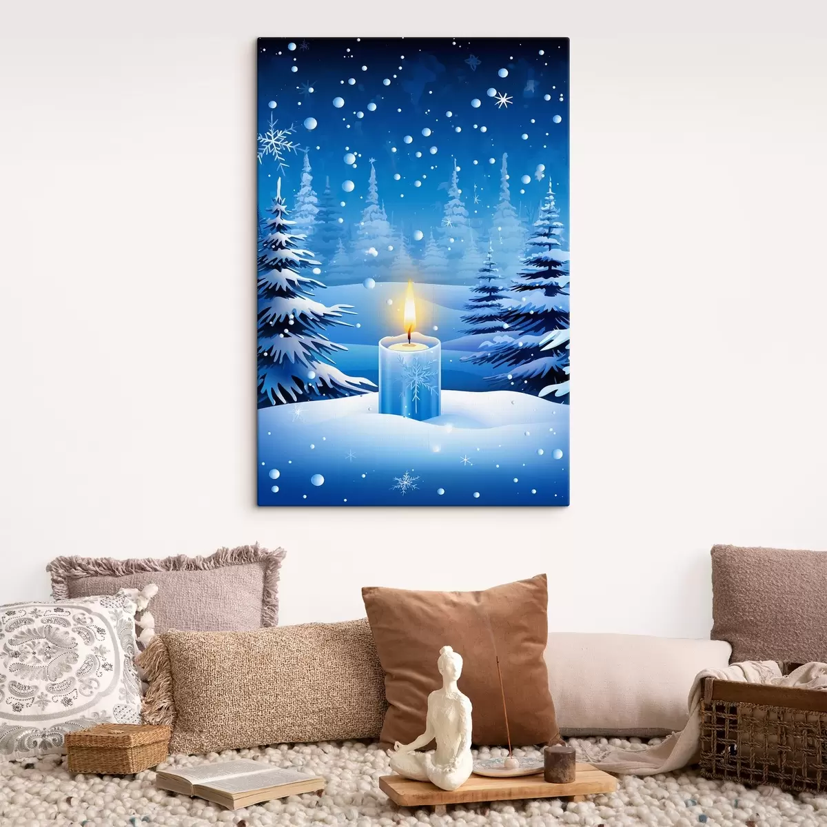  Peintures Bougie sur fond de forêt hivernale enneigée s42383