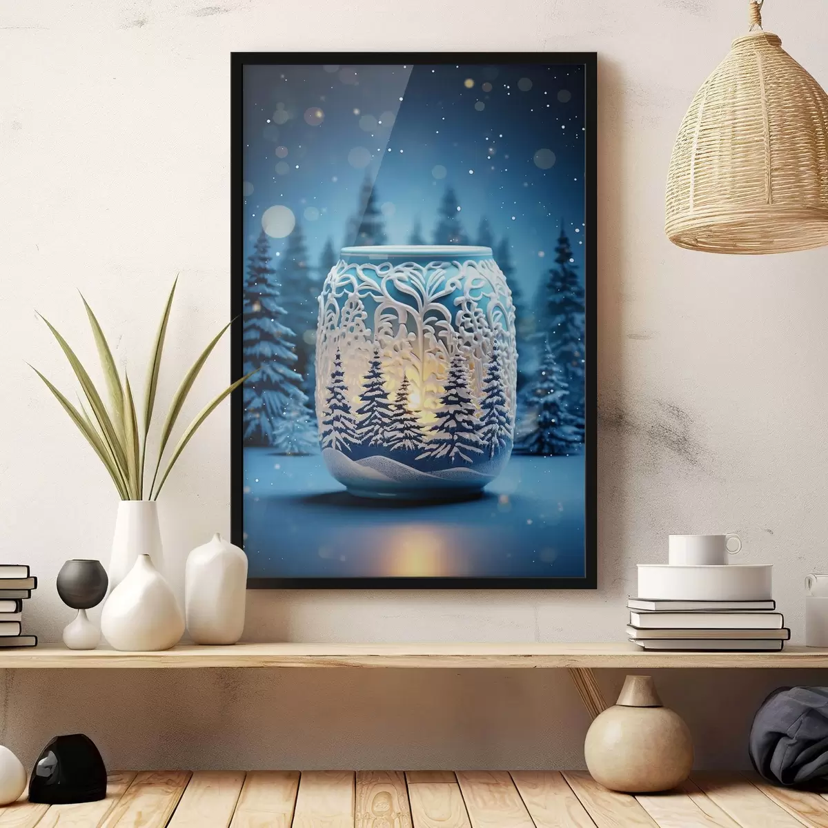 Affiche Bougie sur fond de paysage hivernal f42380