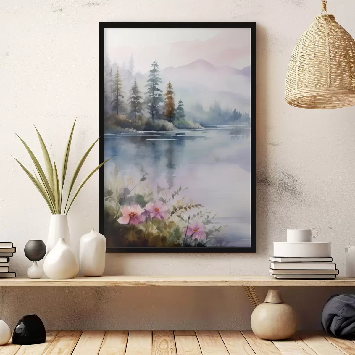 Affiche Forêt dans le brouillard sur fond de lac f42384