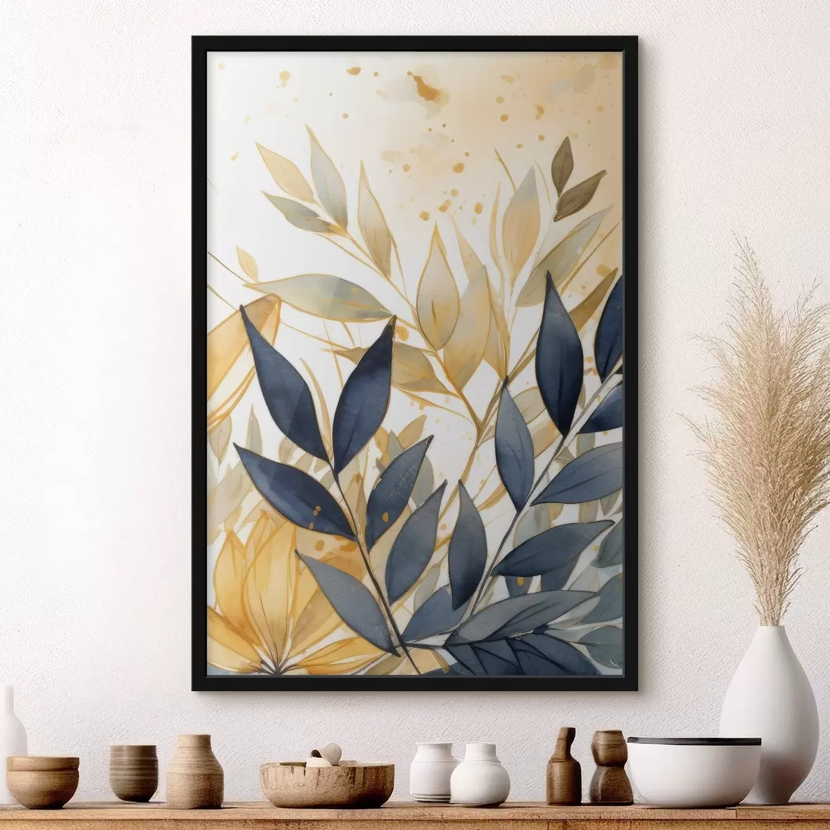 Poster Lichte en donkere takken op een aquarelachtergrond f42394