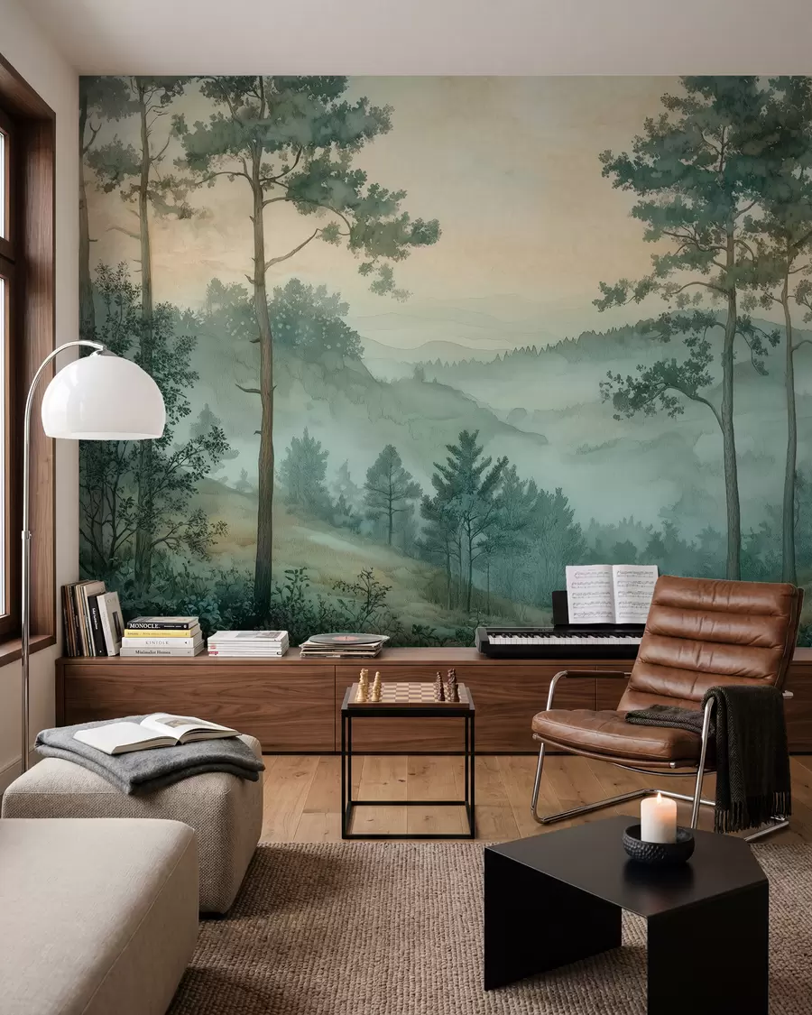 Fotobehang panorama van het bos met heuvels w02690