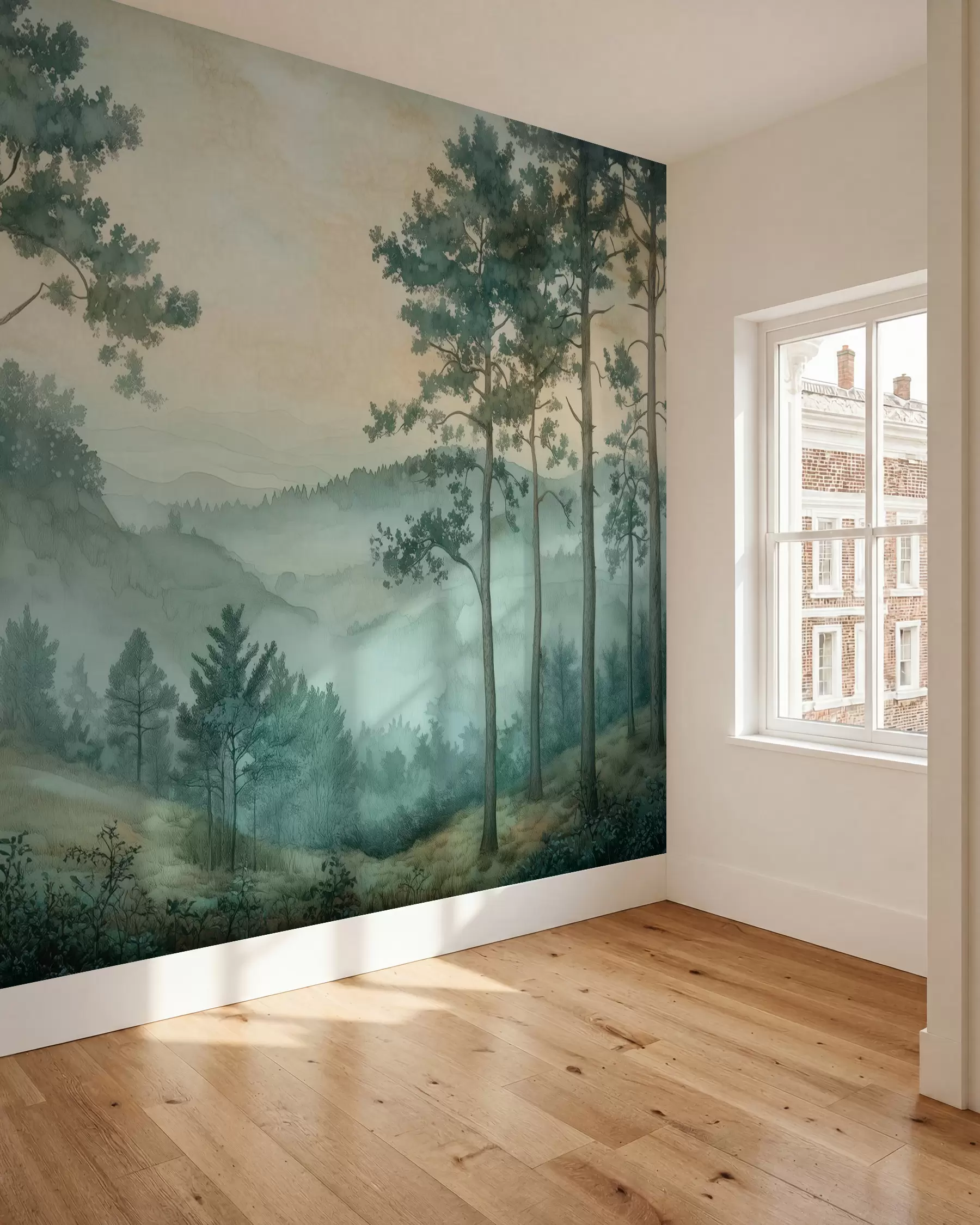 Fotobehang panorama van het bos met heuvels w02690