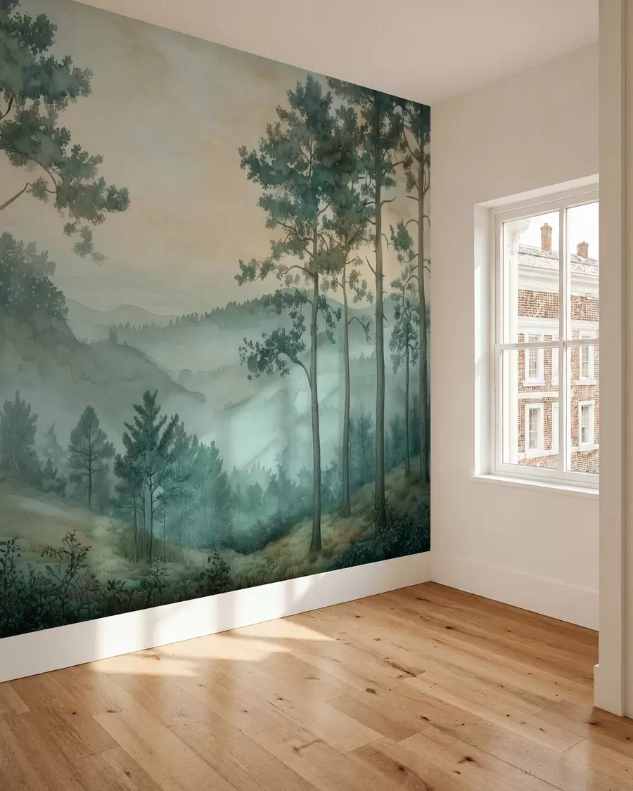 Fotobehang panorama van het bos met heuvels w02690