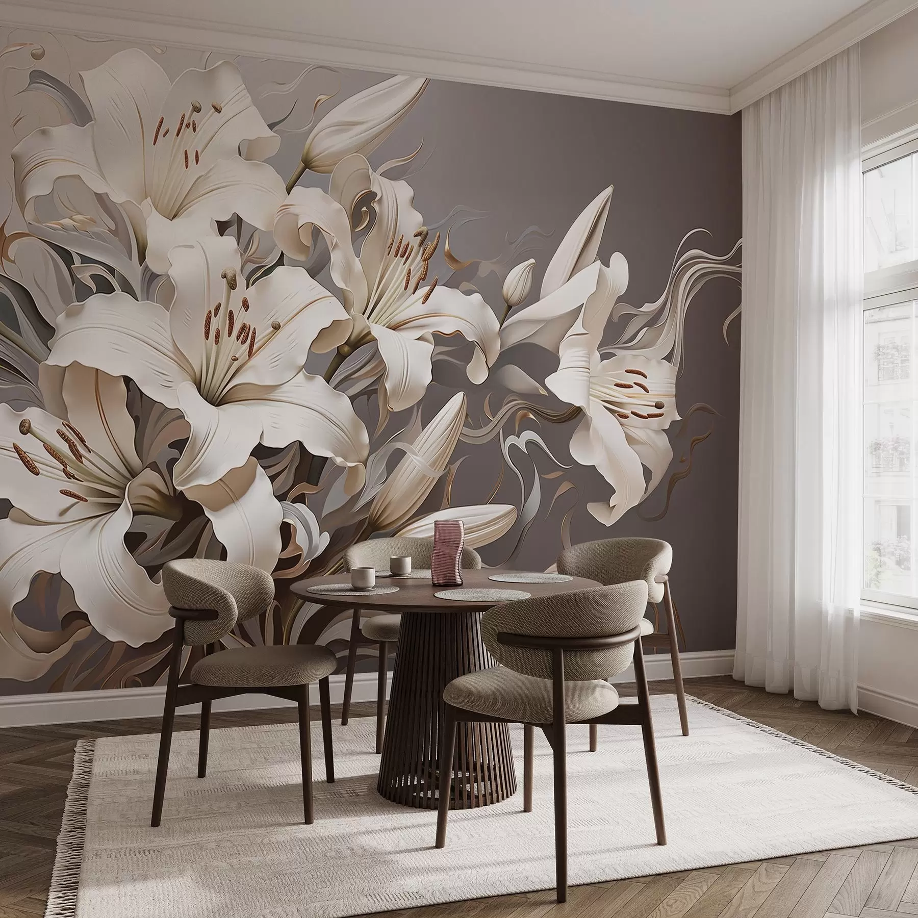 Fotobehang Verfijnde witte lelies in pasteltinten w08633v1