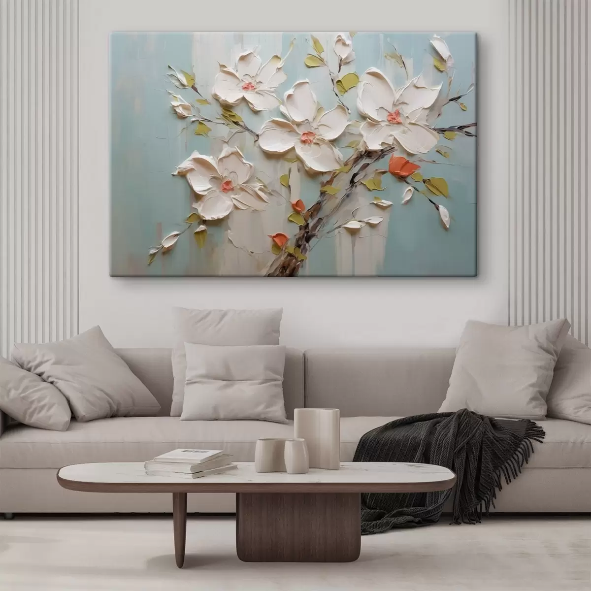  Schilderijen Witte bloemen imitatieverfstreken s42417